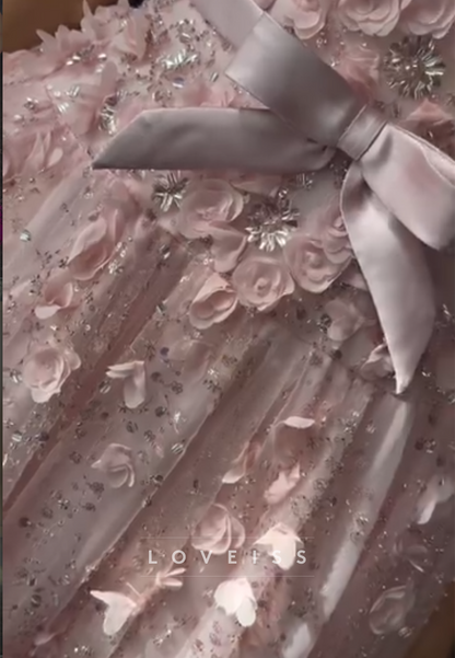 3D Floral Sequin Tulle A-Line Gown