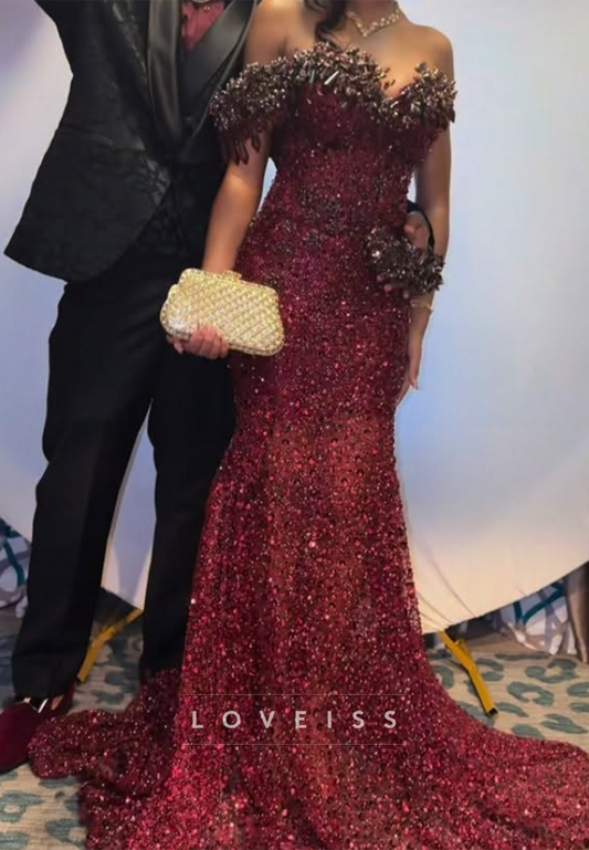 Sequin Off-the-Shoulder Mermaid Gown