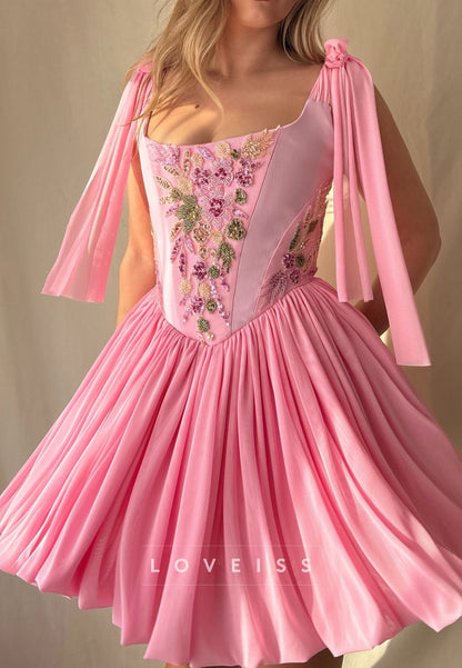 Beaded Corset Pleated Bubble Skirt Mini Dress