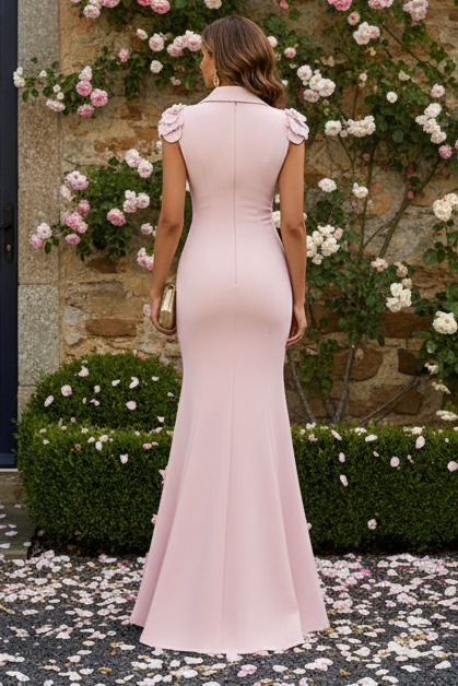 3D Floral Applique Mermaid Evening Gown with Collar