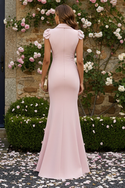 3D Floral Applique Mermaid Evening Gown with Collar