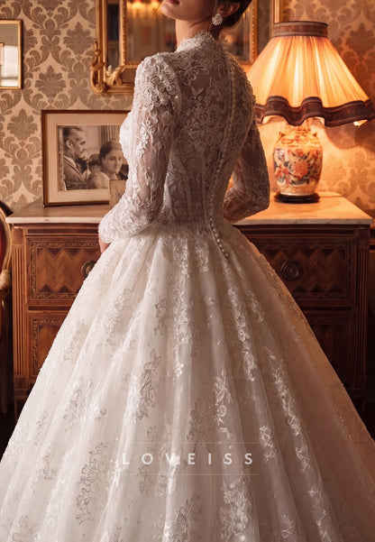 Vintage Lace Long Sleeve Ball Gown Wedding Dress