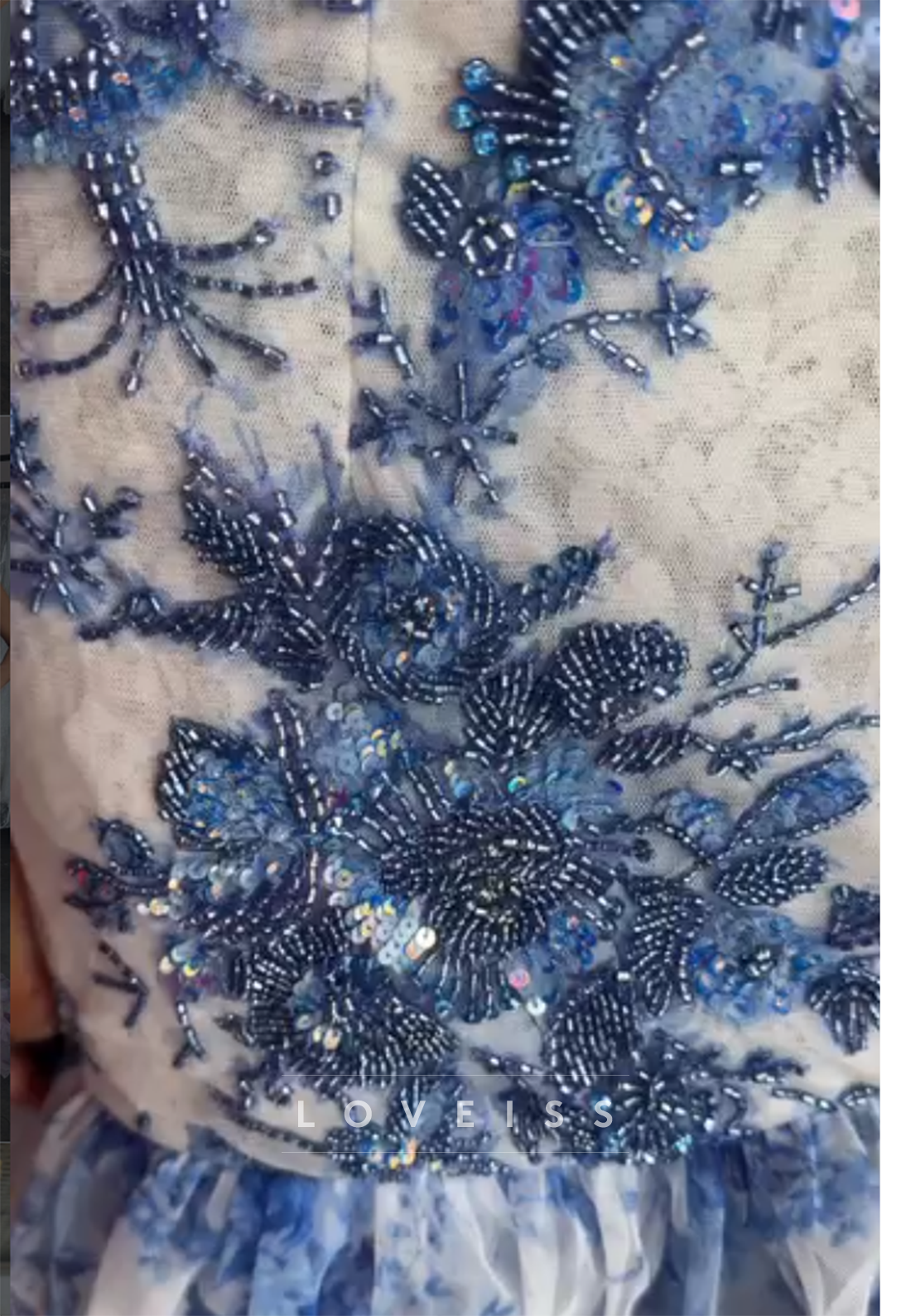 Strapless Beaded Floral Tiered Mermaid Dress