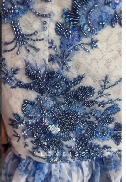 Strapless Beaded Floral Tiered Mermaid Dress