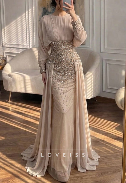 Beaded Waistband Evening Gown with Overskirt