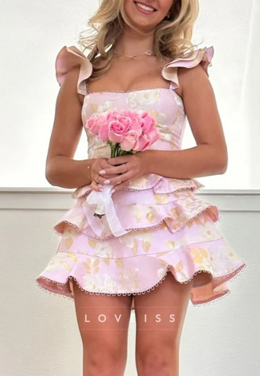 Tiered Floral Jacquard Corset Mini Dress