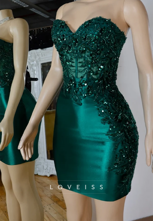 Sequin Lace Appliques Illusion Bodice Mini Dress