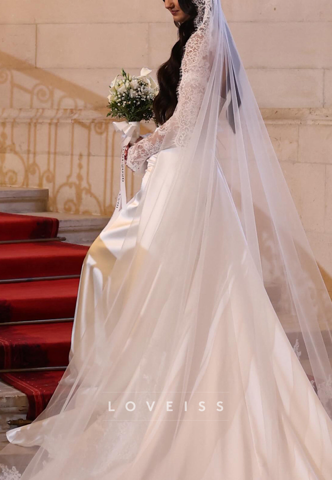 Off-the-Shoulder Satin Wedding Dress with Lace