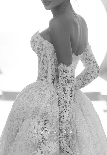 Off-Shoulder Lace Corset Ball Gown Wedding Dress