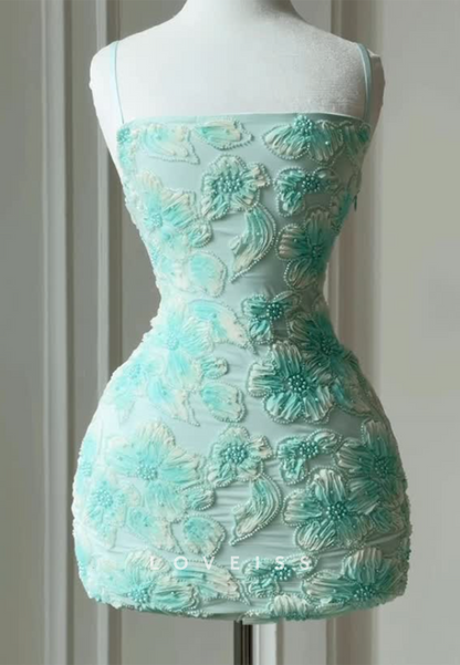 Floral Beaded Spaghetti Strap Mini Dress
