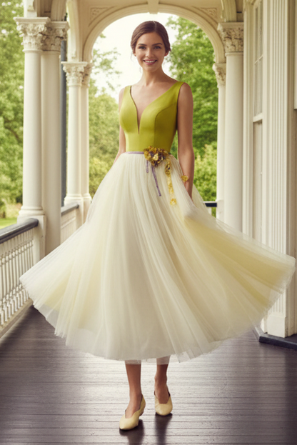 Sleeveless Tea-Length Tulle A-Line Dress