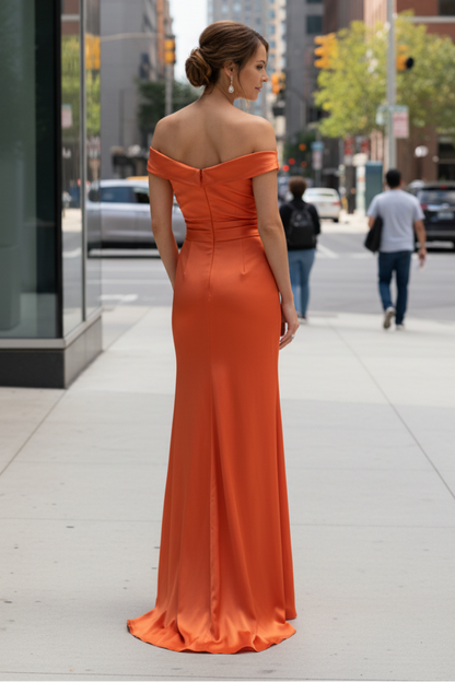 One-Shoulder Ruched Satin Evening Gown