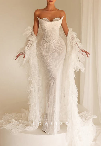 Beaded Strapless Corset Mermaid Gown with Cape