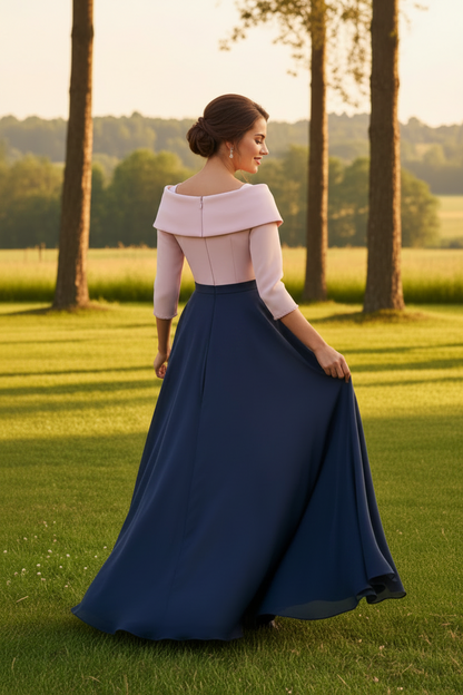 Off-The-Shoulder Tea-Length Gown with 3D Flower