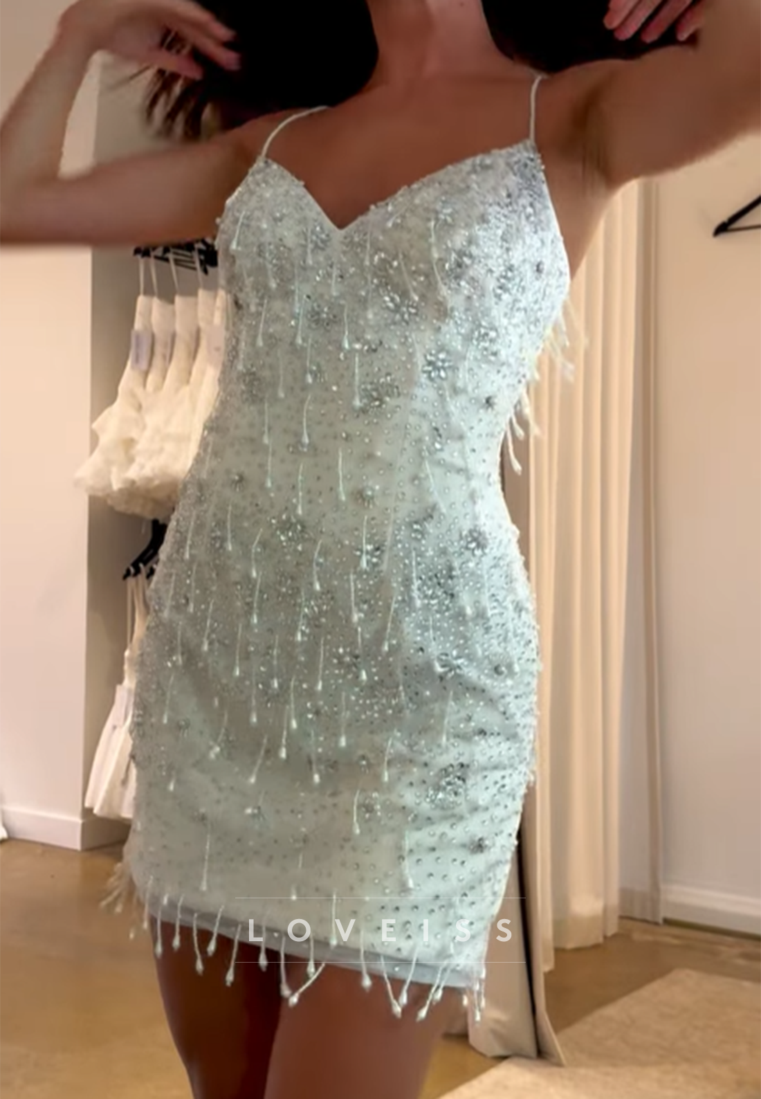 Crystal Beaded Fringe Bodycon Mini Dress