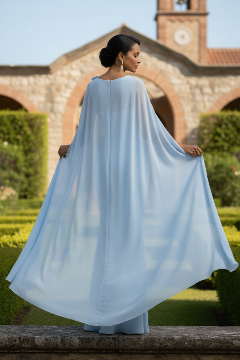Asymmetrical Cape Satin Evening Gown