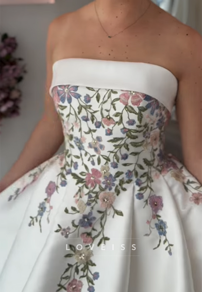 Strapless Floral Embroidered Ball Gown
