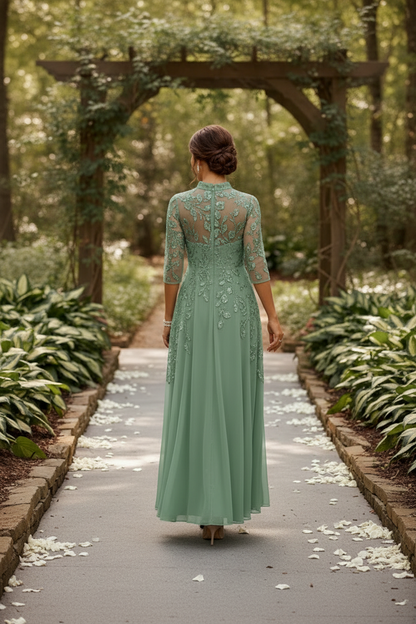 A-Line 3/4 Sleeve Mother of the Bride Dress