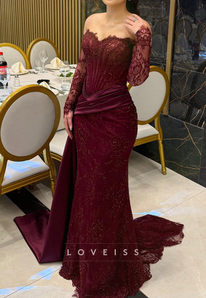 Off-Shoulder Lace Mermaid Evening Gown