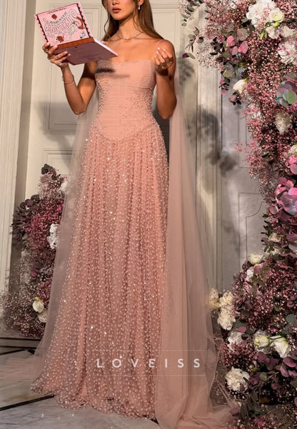 Sequined Basques-Waist Gown with Shoulder Capes