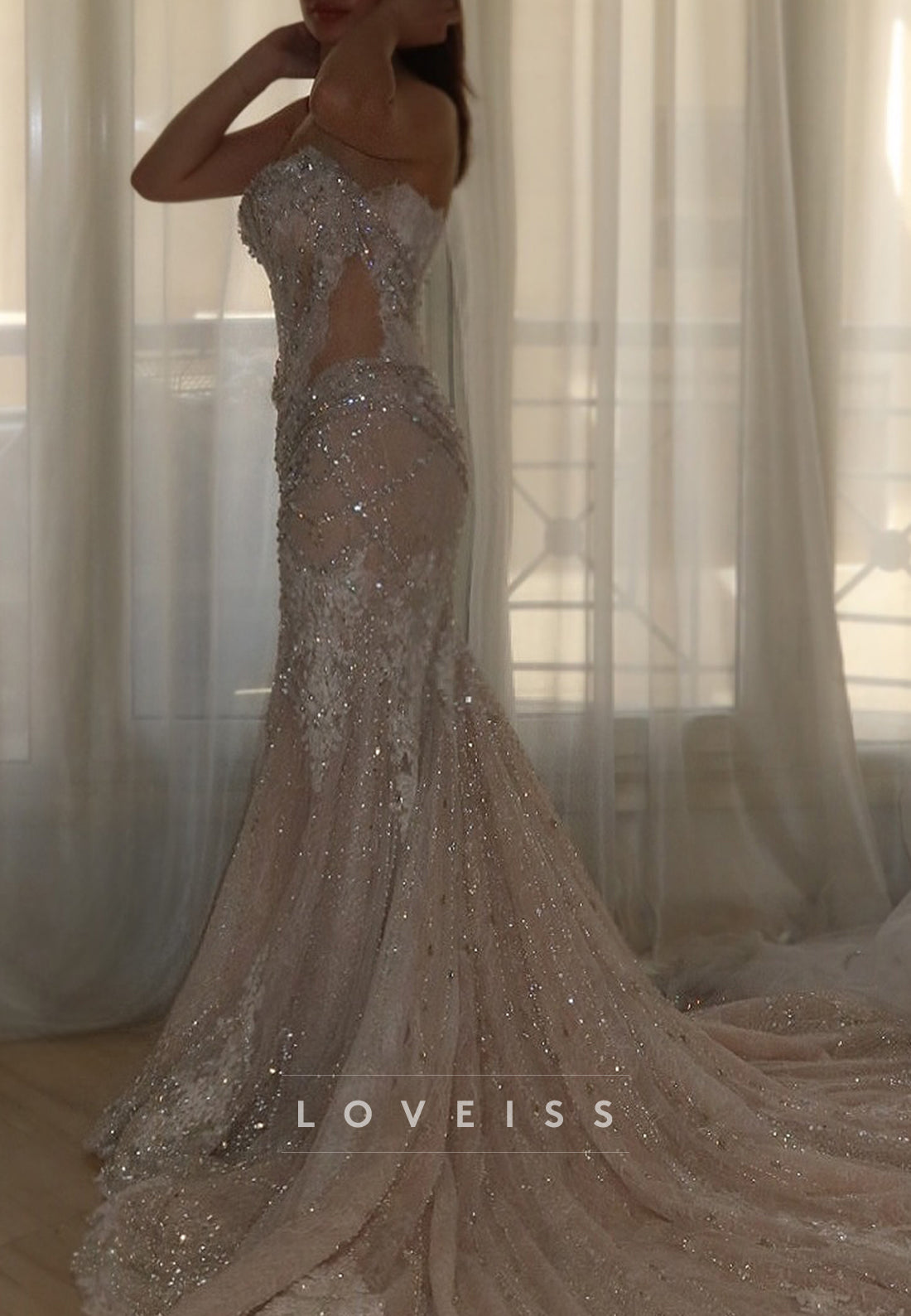 Sparkly Embellished Mermaid Wedding Dress with Cutouts