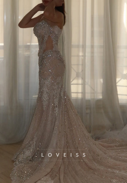 Sparkly Embellished Mermaid Wedding Dress with Cutouts