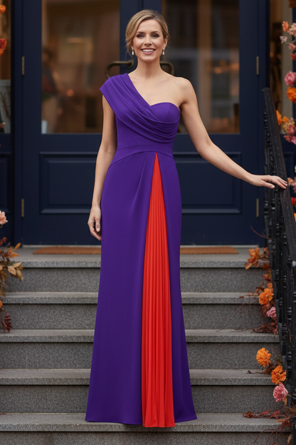 Asymmetrical One-Shoulder Pleated Evening Gown