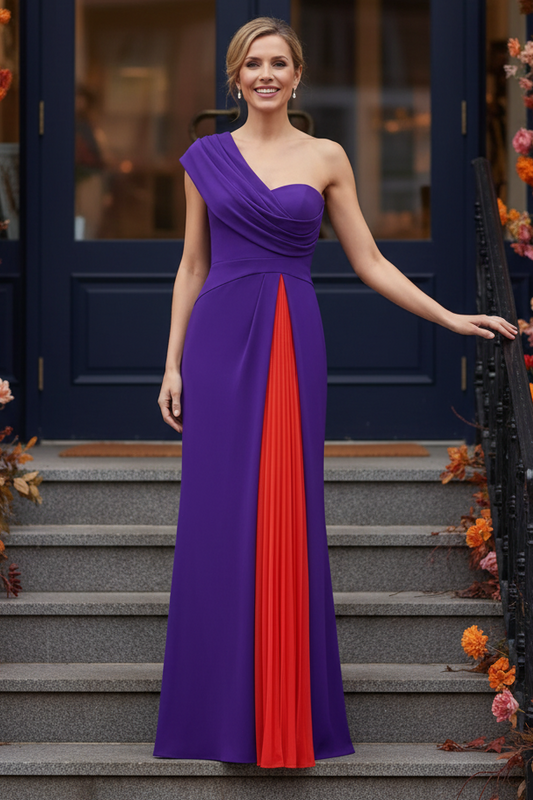 Asymmetrical One-Shoulder Pleated Evening Gown