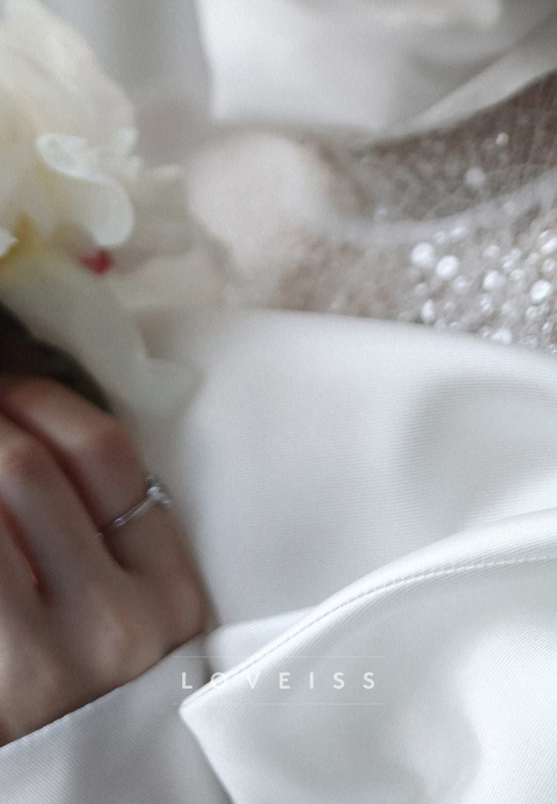 Satin Long Sleeve Wedding Dress with Draped Neckline