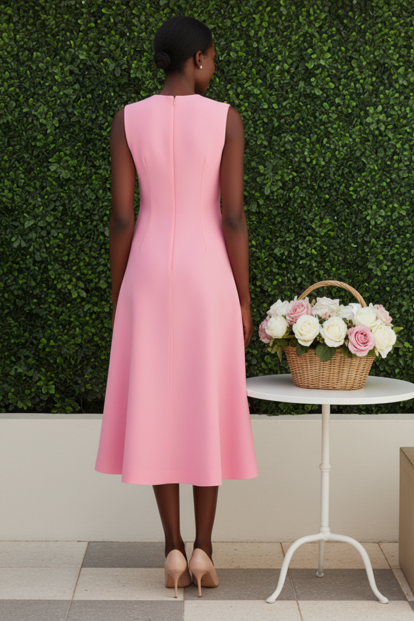 Sleeveless High-Neck Midi A-Line Dress
