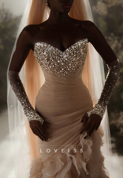 Beaded Sweetheart Mermaid Gown with Ruffled Skirt