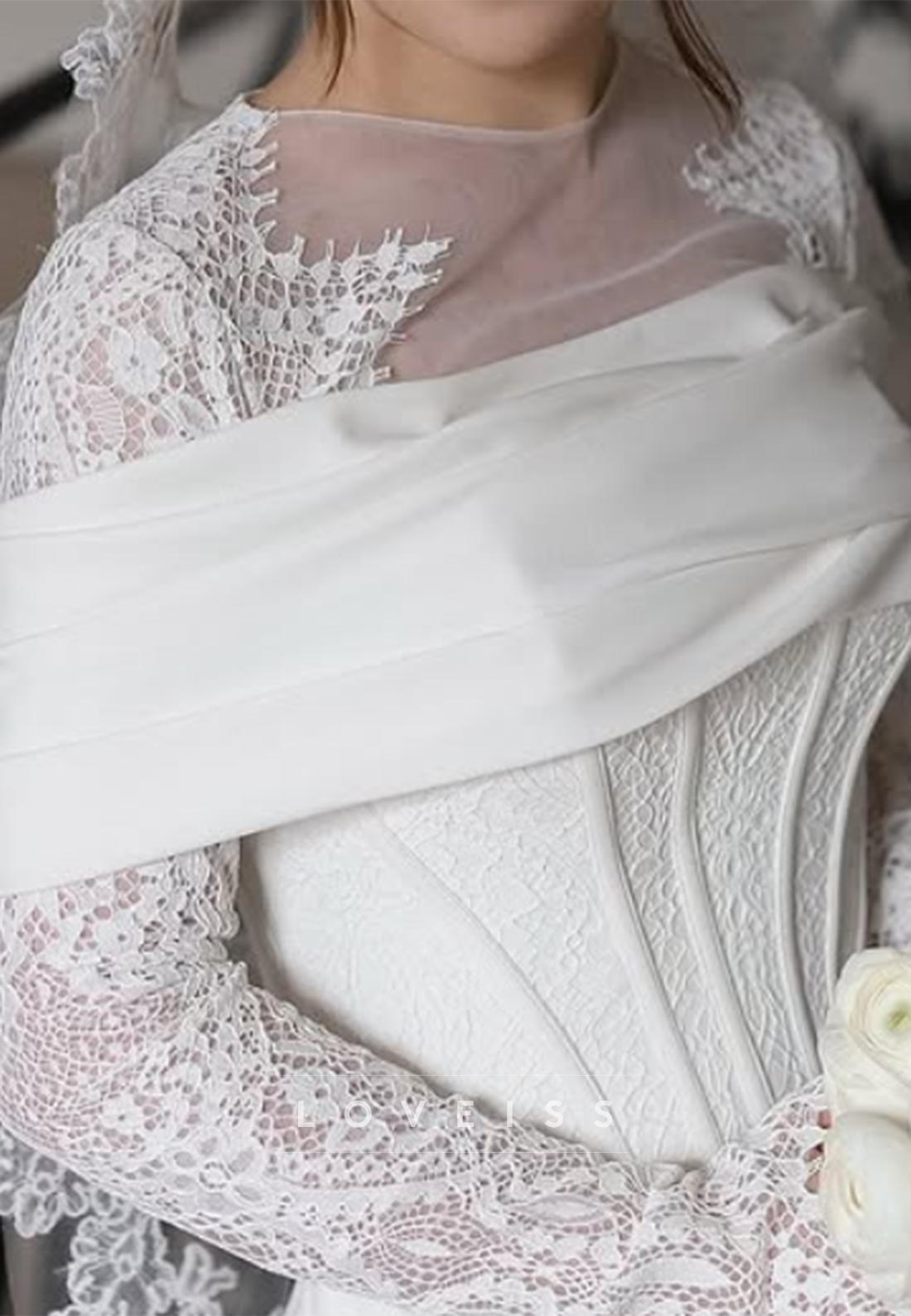 Illusion Lace Long Sleeve Mermaid Wedding Dress