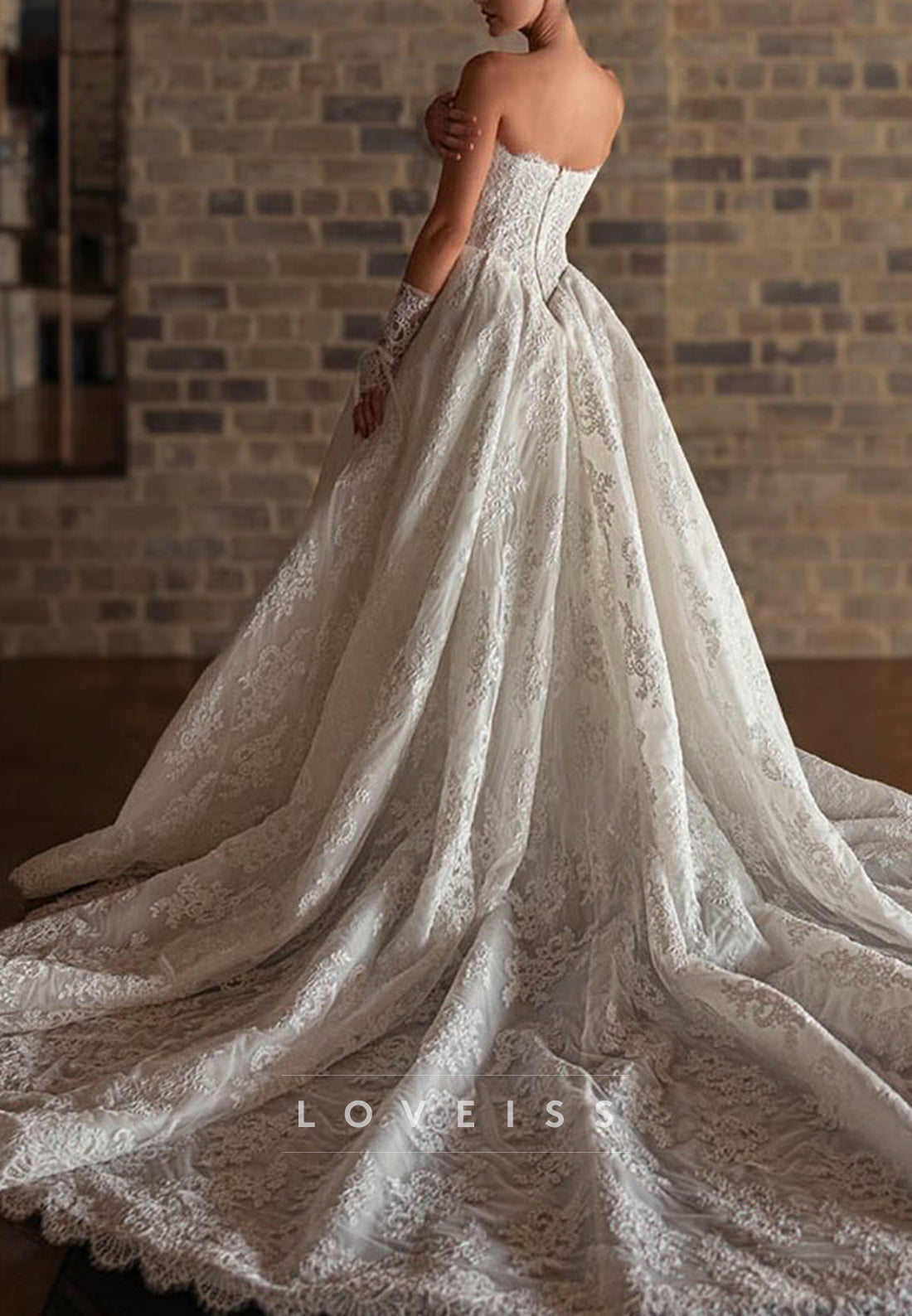 Strapless Lace Ball Gown Wedding Dress with Train