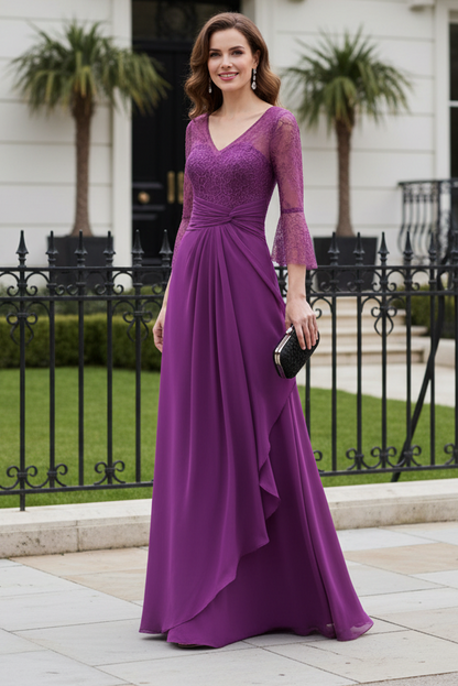 Lace Illusion V-Neck A-Line Evening Gown