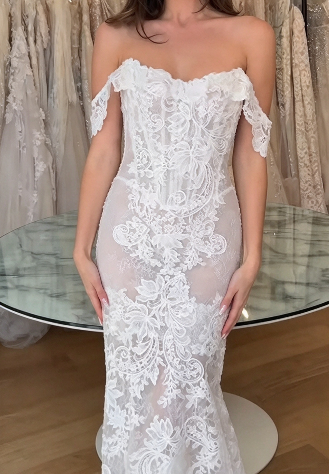 Off-the-Shoulder Lace Sheath Wedding Dress