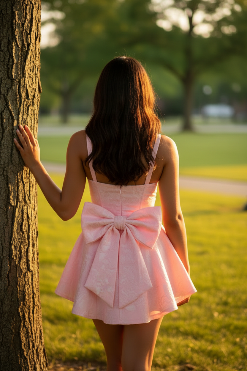 Brocade Corset Mini Dress with Bow