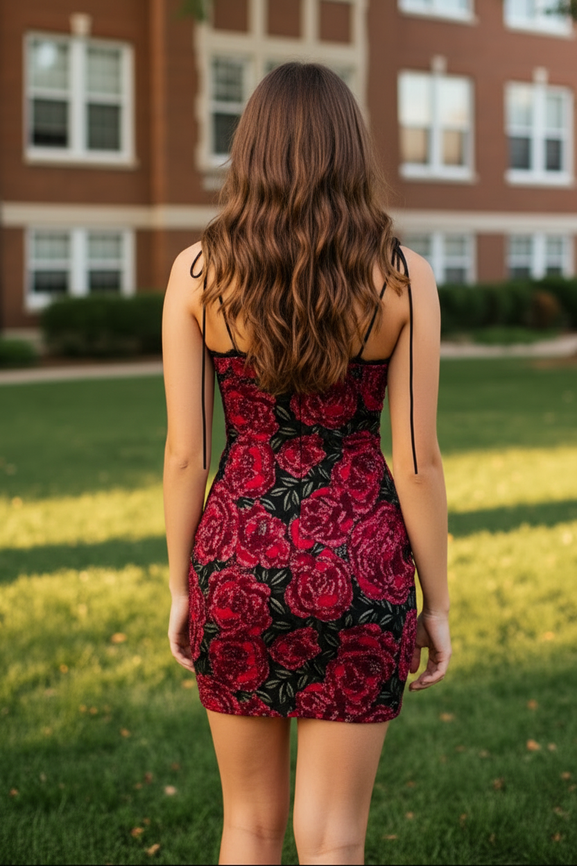 Floral Lace Trim Sweetheart Bodycon Mini Dress
