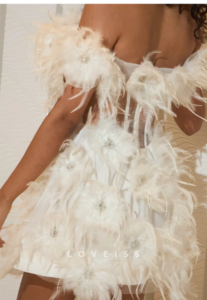 Feather-Embellished Corset Mini Dress