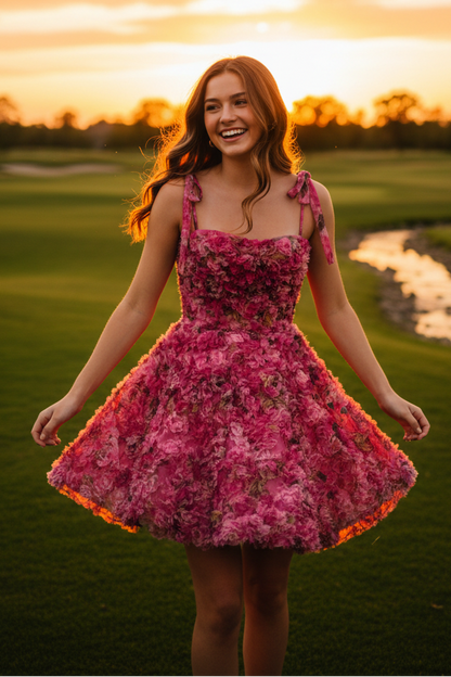 3D Floral Spaghetti Strap Mini A-Line Dress