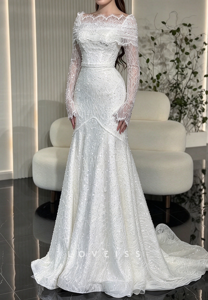 Beaded Lace Mermaid Wedding Dress with Sleeves