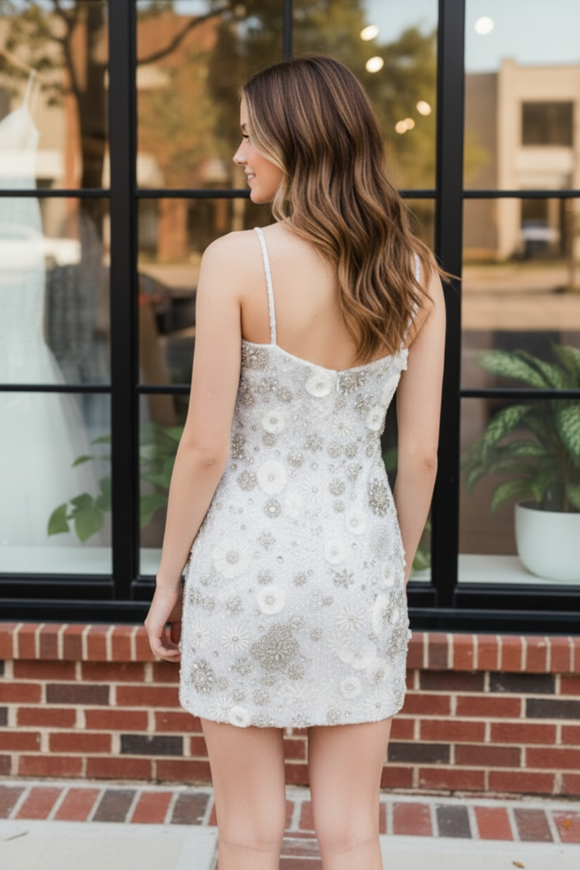 3D Floral and Crystal Embellished Mini Dress
