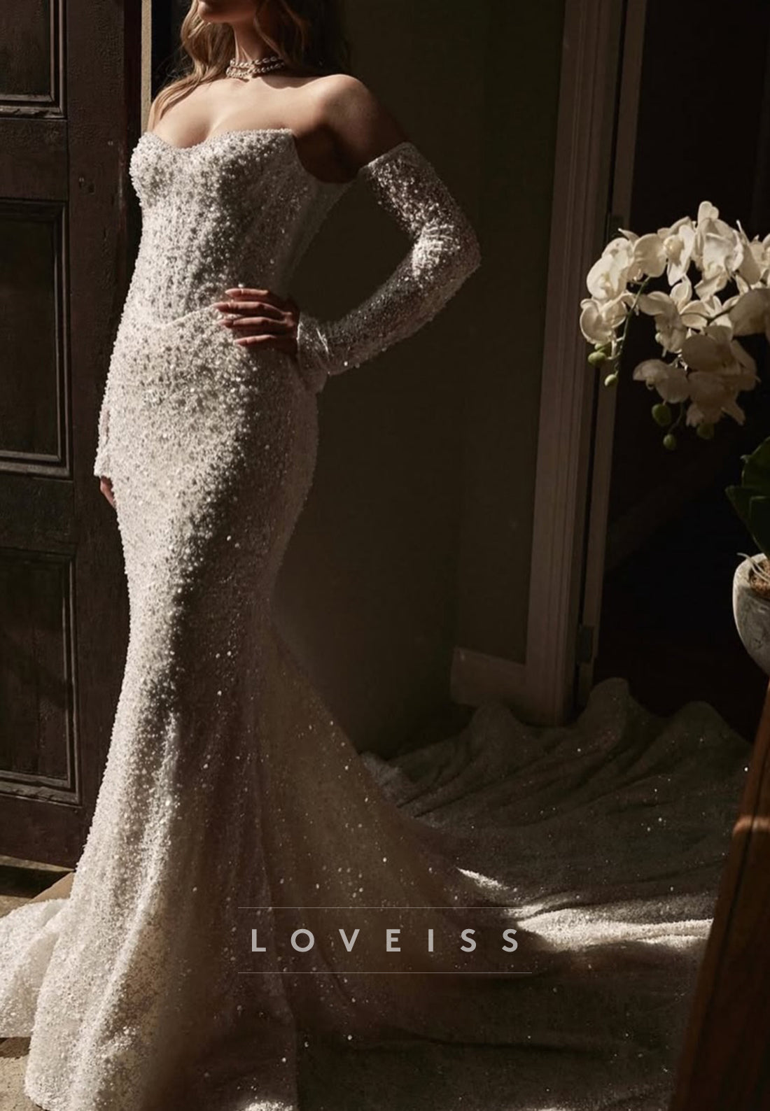 Beaded Corset Wedding Dress with Detachable Overskirt