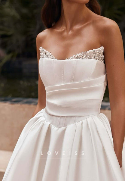 Pleated Ball Gown with Beaded Illusion Sleeves