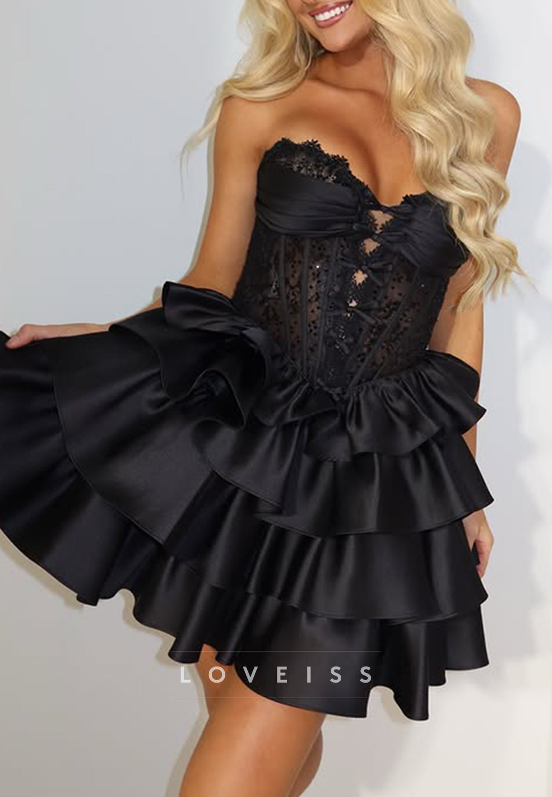 Strapless Corset Mini Dress with Tiered Skirt