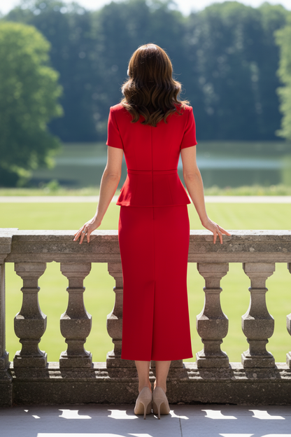 Short Sleeve Peplum Trumpet Midi Dress