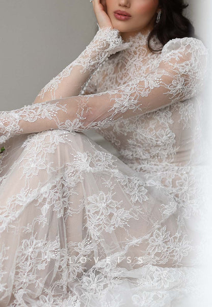 High Neck Lace Wedding Dress with Long Sleeves