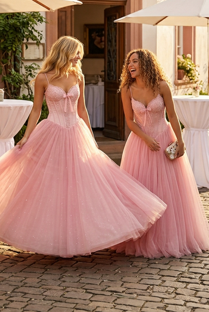 Corset Tulle Ball Gown with Lace Bustier
