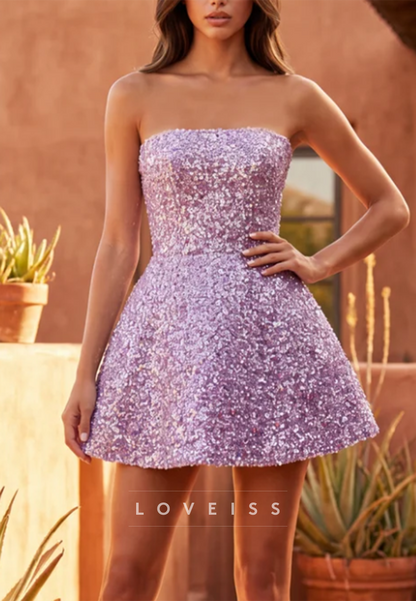 Strapless Sequin A-Line Mini Dress