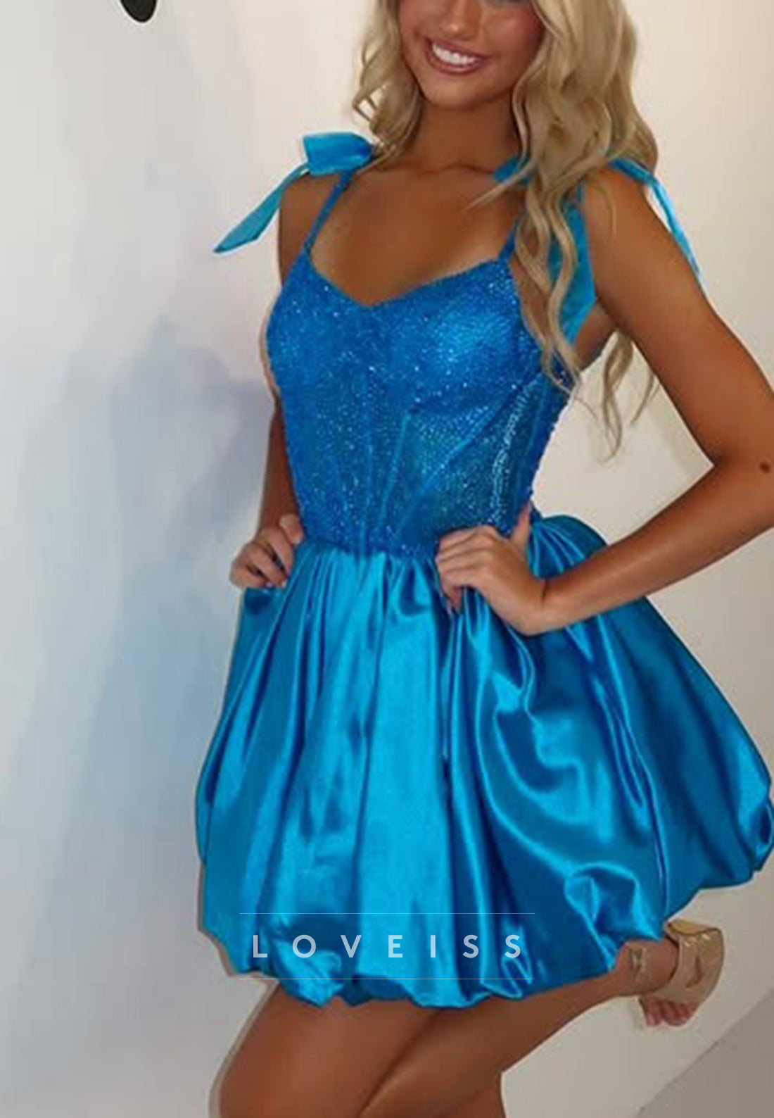 Corset Mini Bubble Hem Dress with Shoulder Ties