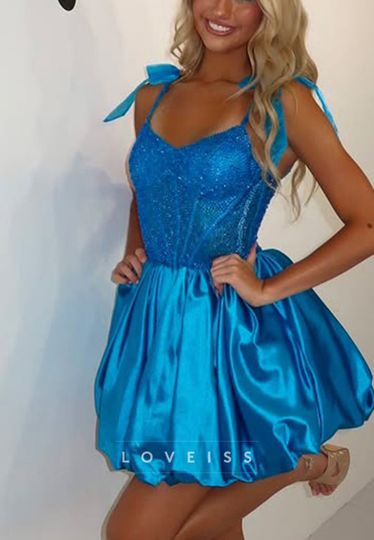 Corset Mini Bubble Hem Dress with Shoulder Ties